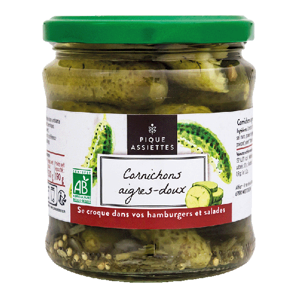 Pique Assiettes -- Cornichons aigres-doux bio - 190 g